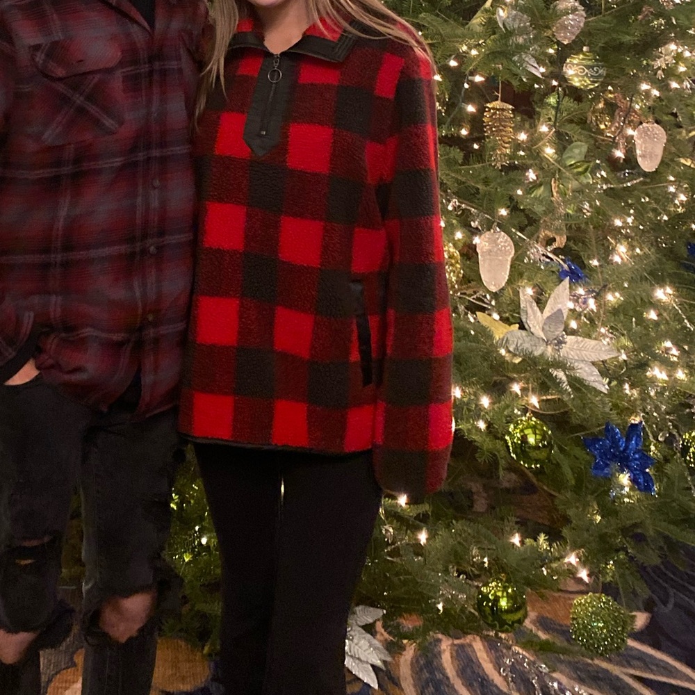 Abercrombie Red and Black Plaid Fleece Pullover